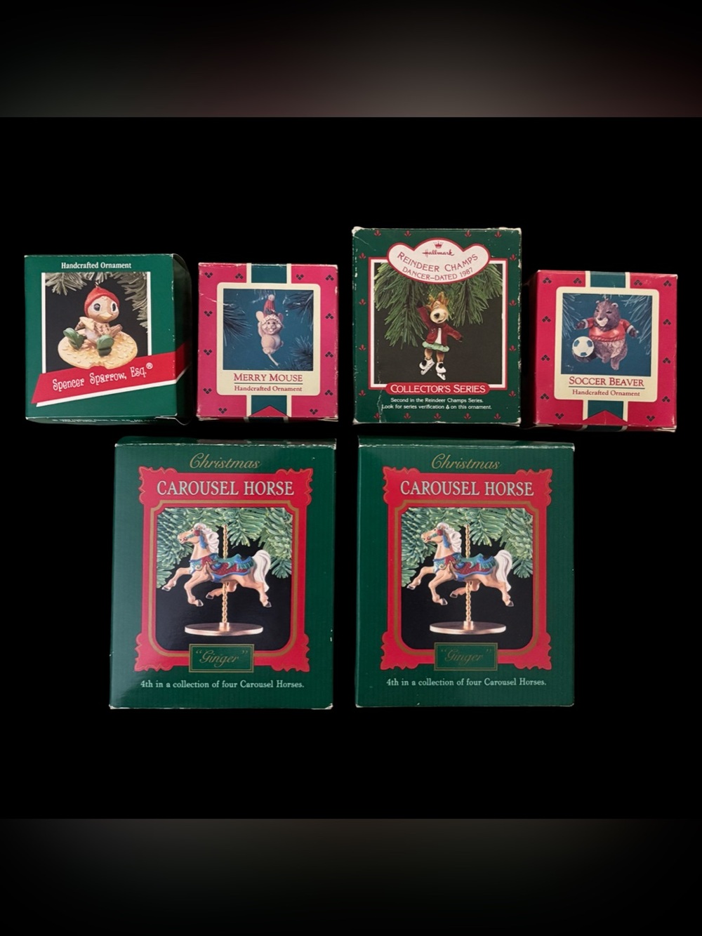 Hallmark Bundle 6 Vintage Ornaments Animals Carousel Circa 1980s